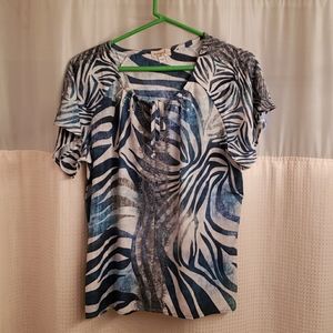 Blue animal print blouse